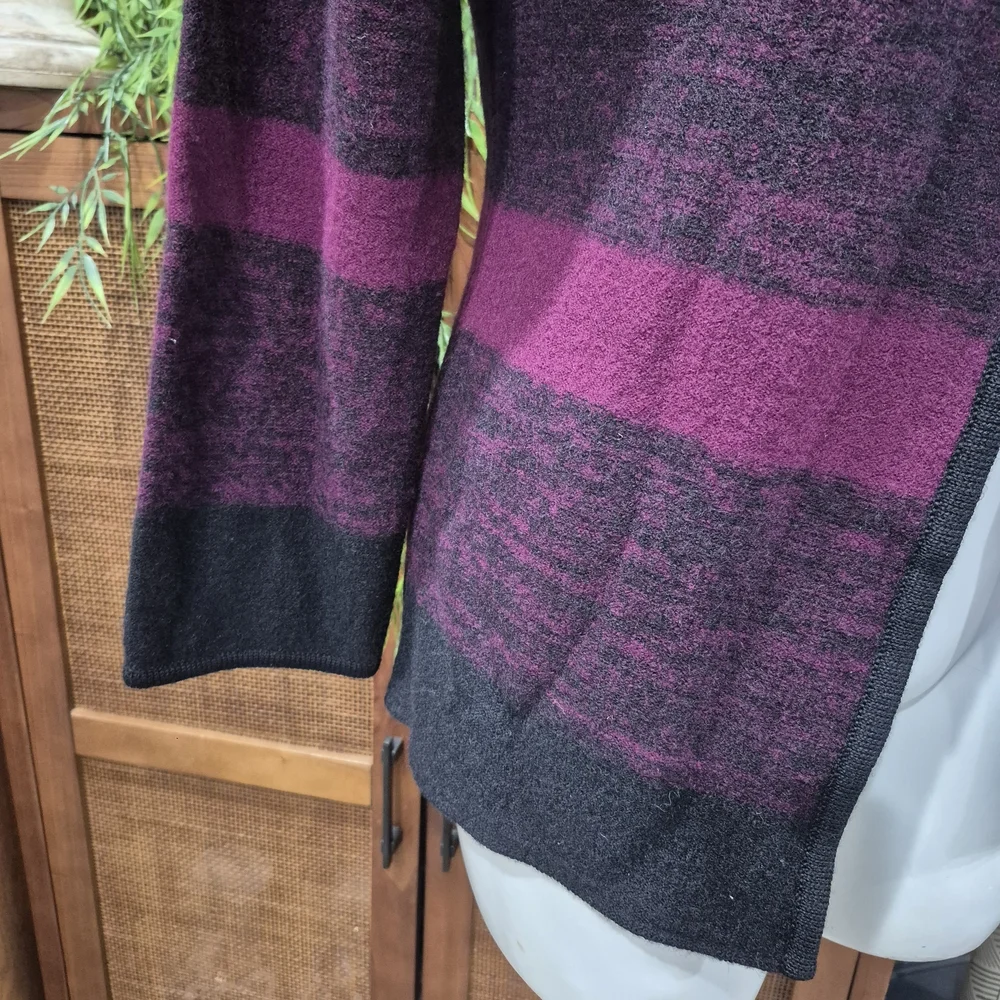 Katie Todd Elegant Black & Magenta Striped Wool-Blend Cardigan Sweater Sz L - Picture 2 of 10